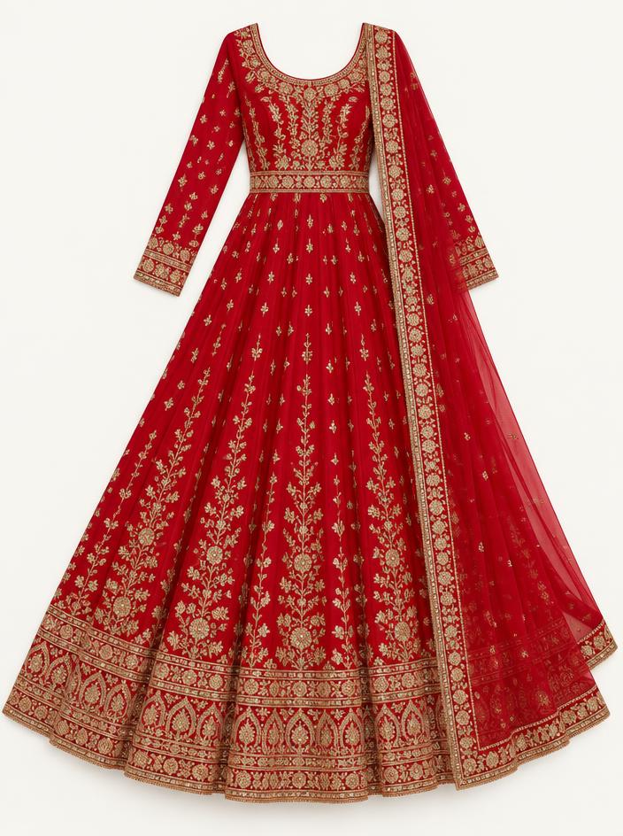 Red Embroidered Anarkali Gown
