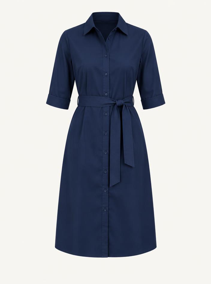 Navy Belted Shirt Dress