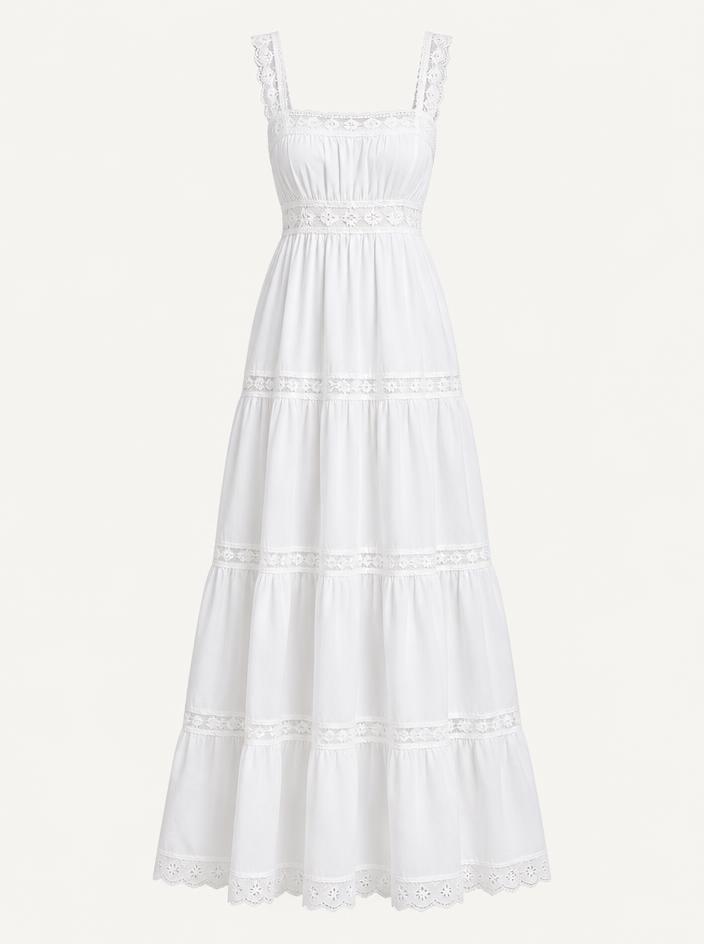White Tiered Lace Maxi