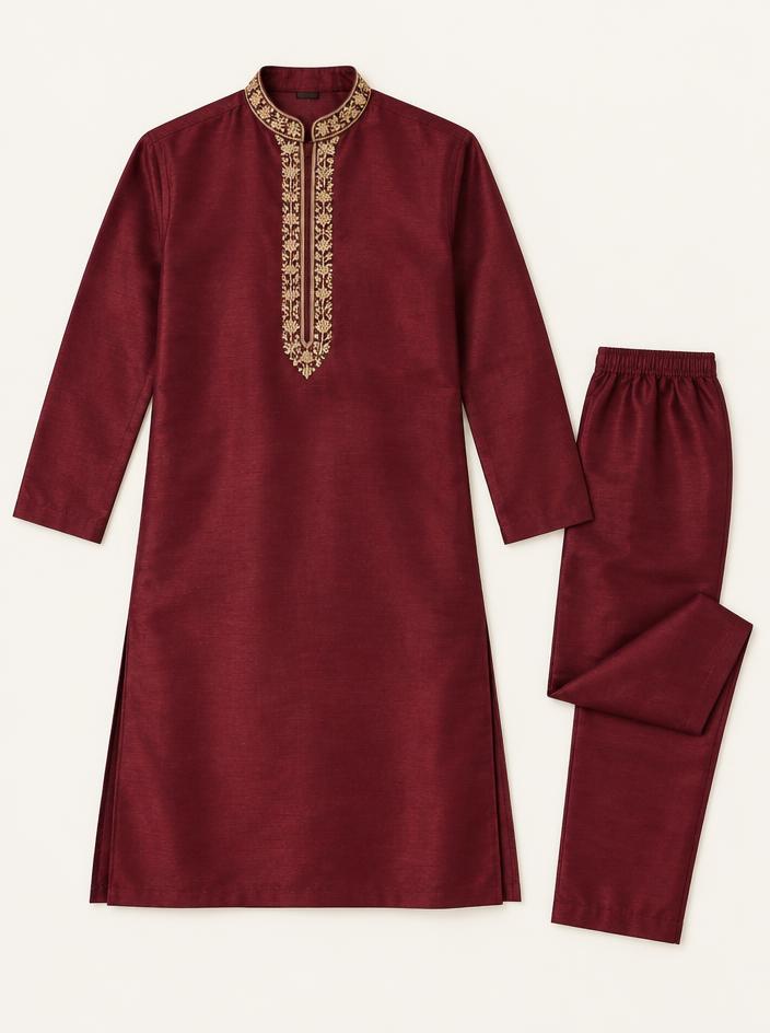 Maroon Silk Kurta Pajama Set