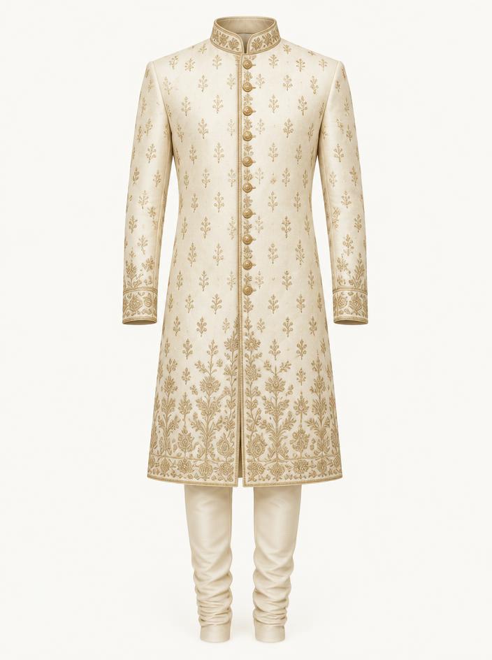 Ivory Gold Embroidered Sherwani