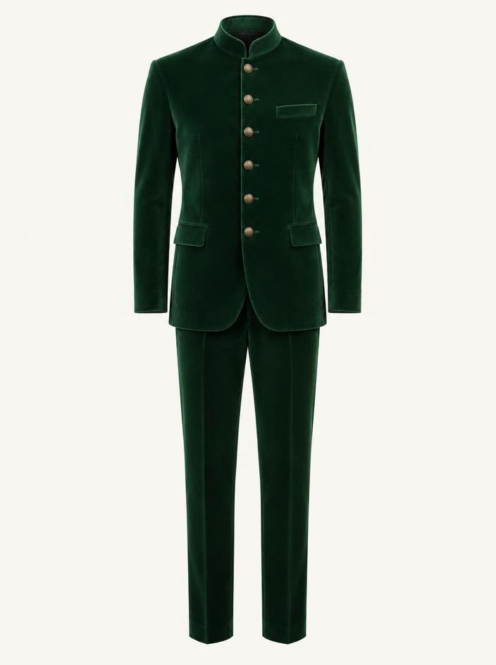 Green Velvet Jodhpuri Suit