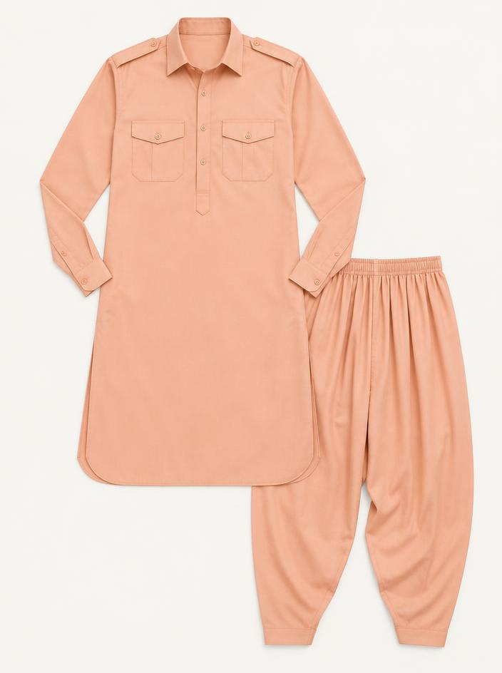 Peach Pathani Kurta Set