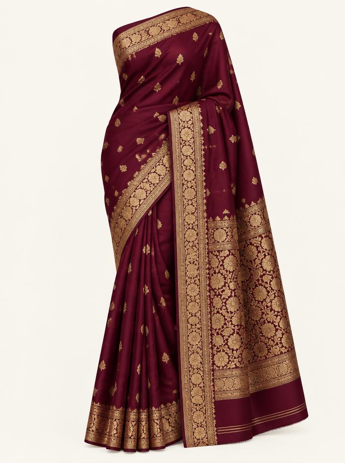Maroon Banarasi Silk Saree