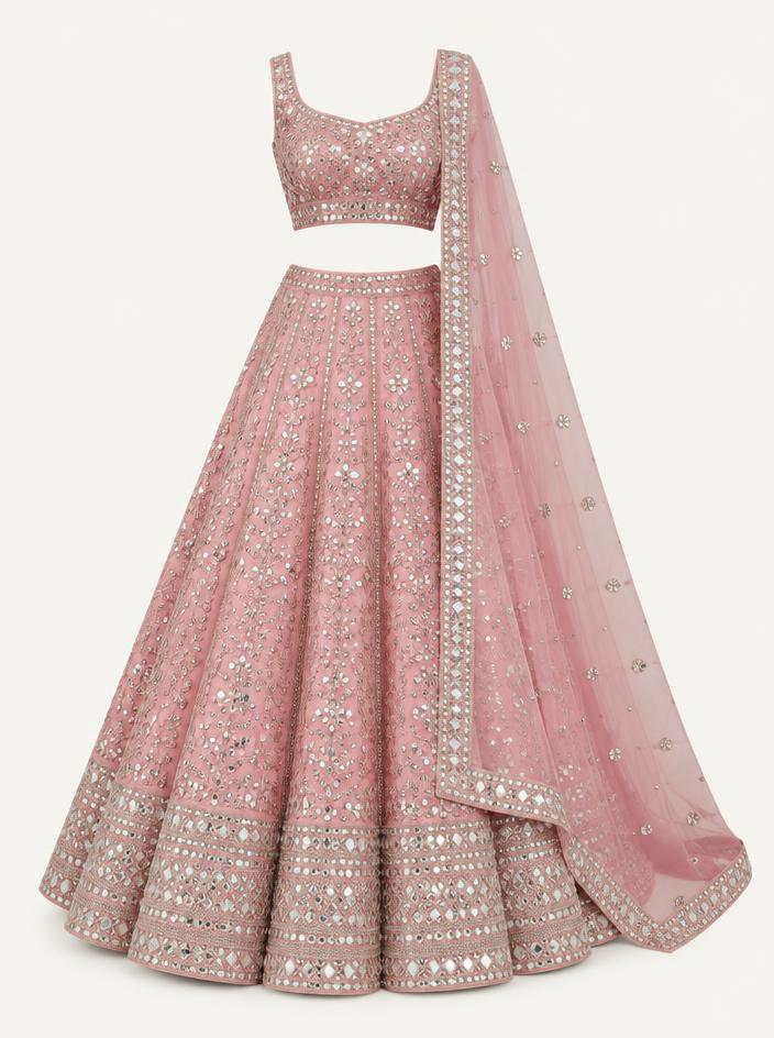 Pink Mirror-Work Lehenga
