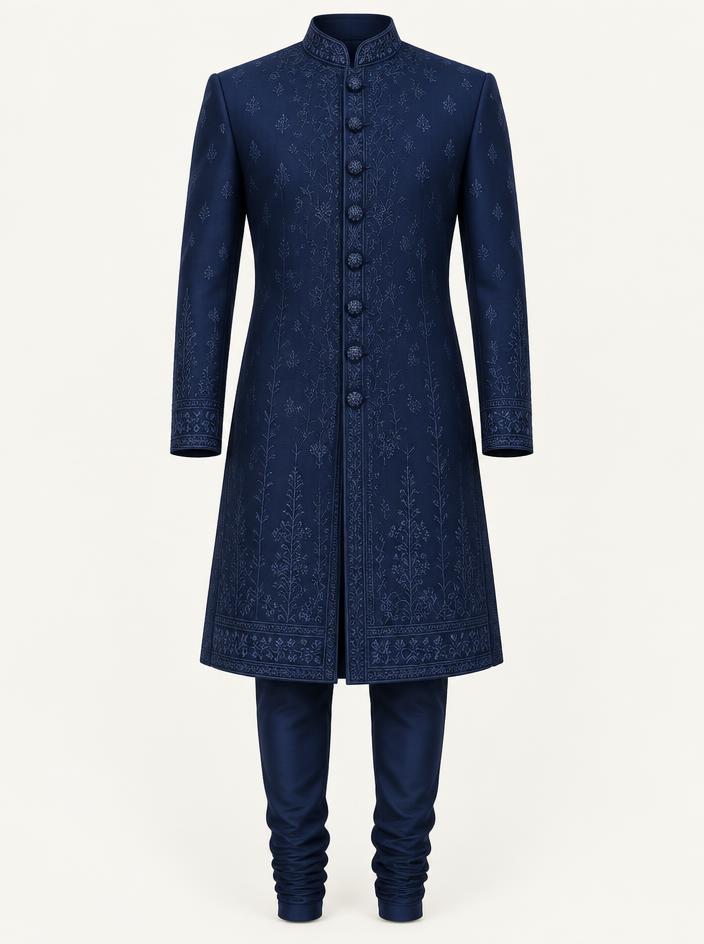 Navy Embroidered Sherwani