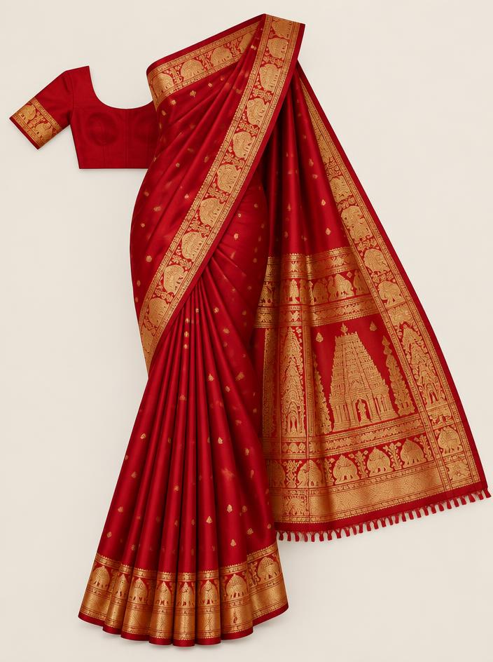 Ruby Temple-Border Silk Saree