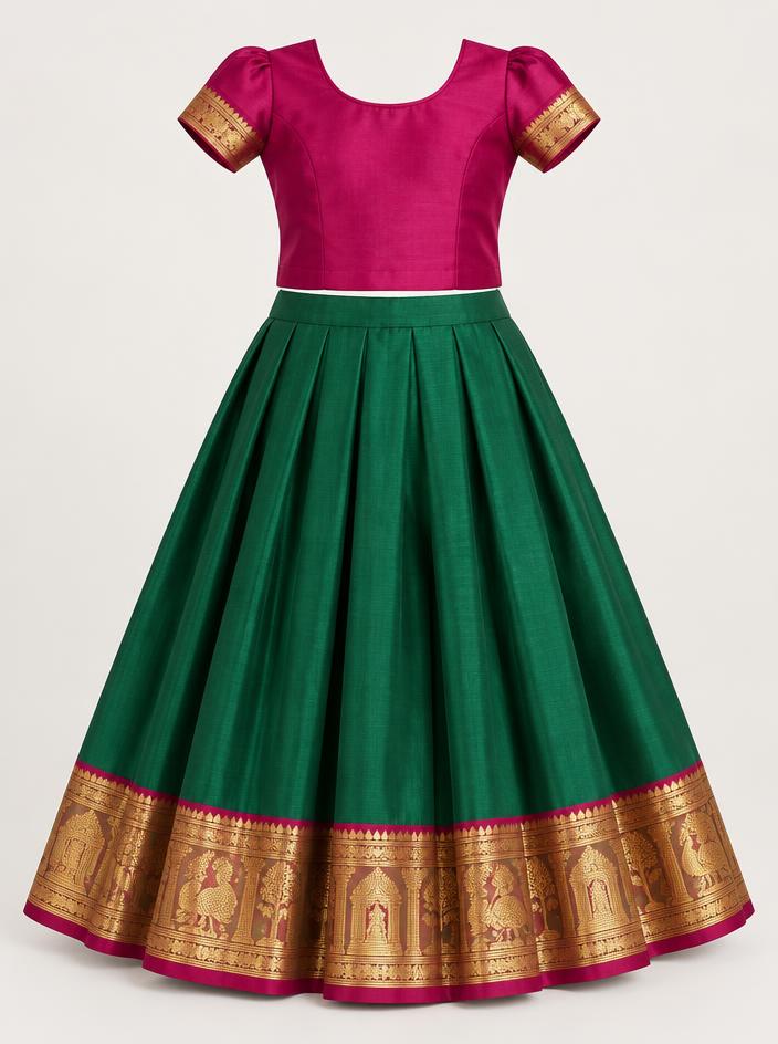 Emerald Magenta Pattu Pavadai