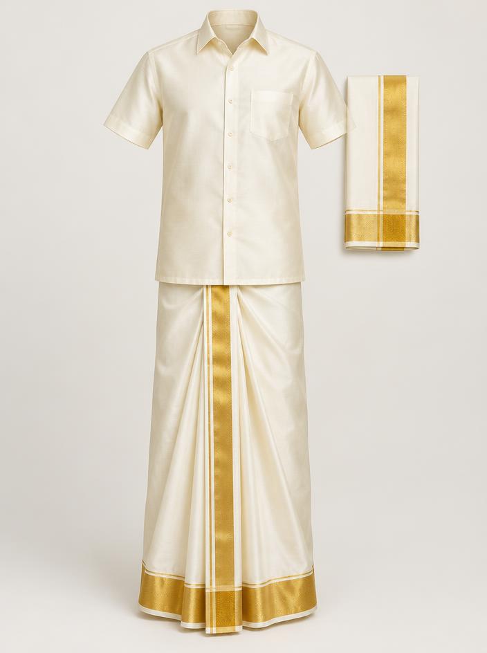 Ivory Gold-Border Veshti Set