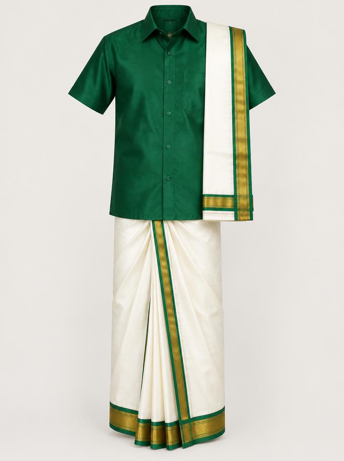 Emerald Silk Shirt & Dhoti Set