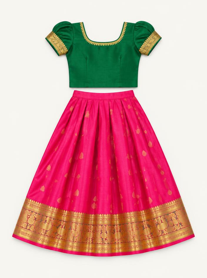 Pink Green Pattu Pavadai