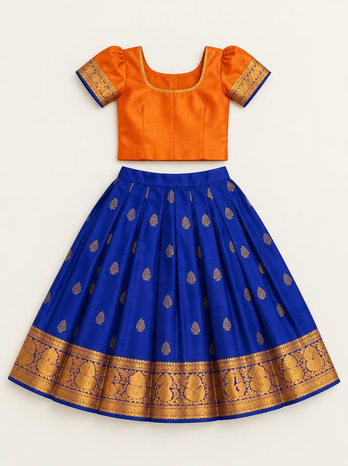 Blue Orange Pattu Pavadai
