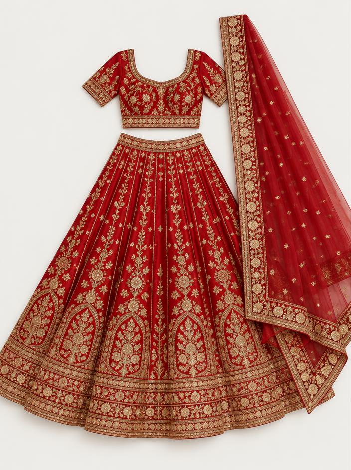 Bridal Red Zari Silk Lehenga