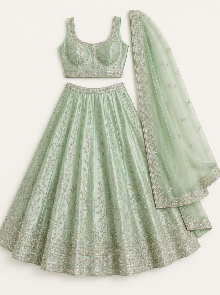 Mint Silver Thread Lehenga